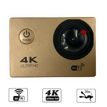 Riff SPK-1 Ultra HD 4K 16Mpix Wi-Fi Sporta Kamera ar 2'' LCD Pulti & 8x Fiksācijas komplektu Zelta (RF-SPK1-GOLD)