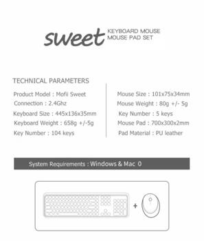 MOFII Sweet Беспроводная Клавиатура и Оптическая Мышь 2,4G USB Синий - Многоцветные Кнопки (MO-SWEET-BLUE)