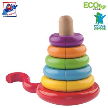 Woody 90674 Attīstoša krāsaina Eko Koka Piramīda-konstruktors ar magnētiskiem elementiem (13gab.) bērniem no 2 gadi + (13x17cm) (WD90674)