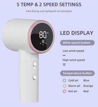 Фен SL-B365 1300W с LED дисплеем / 2 скорости воздушного потока / 5 температурных режимов White (SL-B365)