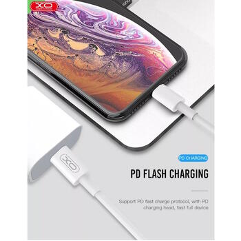 XO NB113 Прочный TPE Универсальный USB-C (Type-C) на Lightning PD Кабель данных и быстрого заряда 2.4A 1м Белый (NB113)