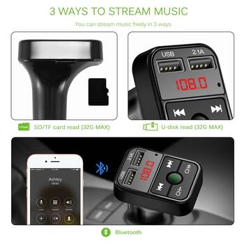 Riff CAR-B2 Bluetooth FM / MP3 Transmiteris Auto lādētājs 2x USB QC3.0 3.1A Black (RF-CAR-B2)