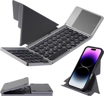 Riff KF86 Универсальная складная Bluetooth клавиатура с тачпадом и подставкой для Windows / Android / iOS / Mac OS / Smart TV (RF-KF86)