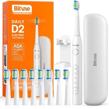 Bitvae D2 elektriskā zobu birste x8 birstes / ceļojumu maciņš / turētājs / vads White (BIT-D2-WH)