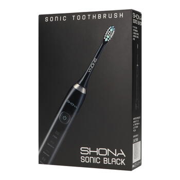 Shona Elektriskā IPX7 Ultraskaņas zobu birste ar 5 režīmiem + ceļojuma maks (2 uzgaļi iekļauti) Melna (SHO-SON-BK)