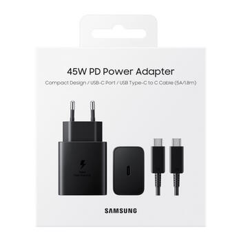 Samsung EP-T4510 45W GaN USB-C ātrs lādētājs ar vadu 1.8m TypeC - TypeC Black (EP-T4510XBEGEU)