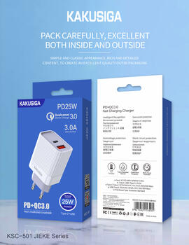 iKaku KSC-501 2в1 Разъем PD QC3.0 Type-C 25Вт Зарядное Устройство USB White (KSC-501)