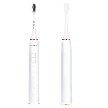 Shona Pro Elektriskā IPX7 Ultraskaņas zobu birste ar 5 režīmi / 3 ātrumi + ceļojuma maks (2 uzgaļi iekļauti) Balta (SHO-SONPRO-WH)