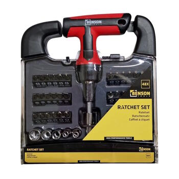 Benson Tools Ratchet Set набор инструментов с храповым механизмом (трещоткой) и Т-образной рукояткой в пластиковом кейсе (48 предметов) CR-V (015688)