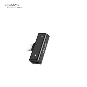 Usams US-SJ270 Lightning Kabeļu adapteris uz Lightning austiņu ligzdu + Lightning uzlādes Ligzdu Melns (SJ270LN01)