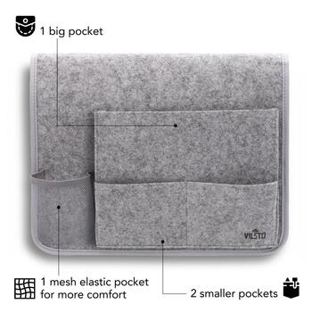VILSTO filca materiāla piegultas kabata, mantu glabātuve dīvānam, klubkrēslam, galdam Grey (BEDSIDE-POCKET-LGREY)
