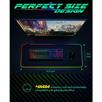 Riff RGB-01 spēļu peles paliktnis gumijots audums ar USB RGB LED krāsu apgaismojumu (80x30cm) melns (RF-RGB-01)