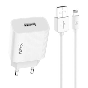 iKaku KSC-314 EU Разъем USB 2.4A Зарядное устройство + Кабель USB на Lightning 1м Белый (KSC-314-LI-WH)