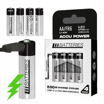 Liibattaries Мощные аккумуляторные батареи Lithium-Ion с USB-C AA 1700мАч 1.5V (4шт) (LIB667097)
