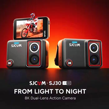 SJCAM SJ30 divu objektīvu 8K kamera ar grozāmu ekrānu 2,51 collas, 48 MP, 7 stundas + selfiju nūja + aksesuāri (SJ30CH)