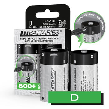 Liibattaries Uzlādējami Jaudīgi akumulatori Lithium-Ion ar USB-C LR20 D 6500mAh 1.5V (2pcs) (LIB510750)