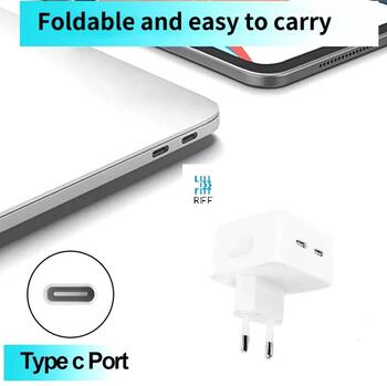 Riff A2569 35W Быстрая Зарядка с Двумя портами USB-C+C (Type-C) для всех Apple устройств (Аналог A2569) Белый (RF-A2569)