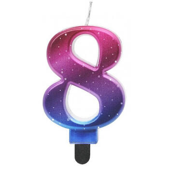 GoDan Night sky Metallic Свеча на торт Цифра 8 (8cm) Pink/Blue/Violet Ombre (MLG174724)
