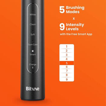 Bitvae S2 Bluetooth elektriskā zobu birste ar 5 tīrīšanas režīmiem / x4 birstes / taimeris Black (BIT-S2)