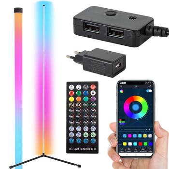 LED RGB grīdas stūra lampa 1,5 m (210 režīmi) + Tālvadības pults + APP (12330)