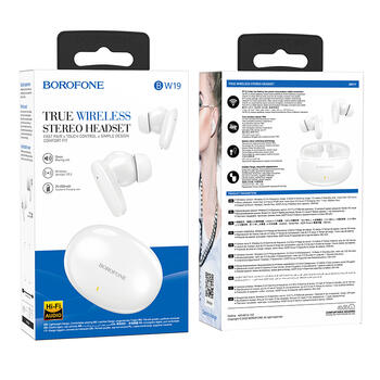 Borofone BW19 TWS 5.3 BT Ātrās sapārošanas Komfortas austiņas White (BW19/WH)