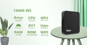 Tanix W2 S905W2 64-bit Quad Core ARM Cortex A53 Konsole 4K Ultra HD Android TV kaste ar tālvadības pulti Android 11 Smart TV 2Gb + 16GB Melns (TANIX-W2-A-2GB-16GB)
