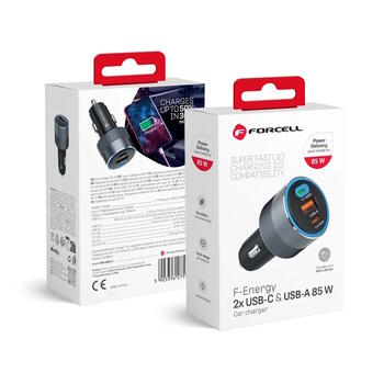 Forcell F-Energy Alu automašīnas lādētājs 2 x USB-C + USB-A QC4.0 PD SFC2.0 3A 85W (FO-ALU-85W)