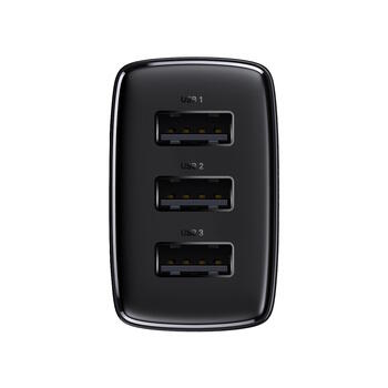 Baseus CCXJ020101 Kompakts ātrās uzlādes lādētājs 3x USB 17W Black (CCXJ020101)