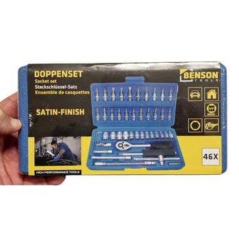 Benson Tools Doppenset Socket Set Satin-Finish набор торцевых головок и бит с посадочным квадратом 1/4" и матовым покрытием (46 предметов) Cr-V (009576)