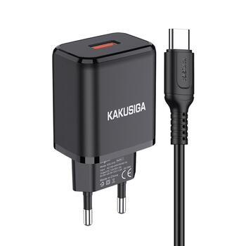 iKaku KSC-917 QC3.0 18W smart зарядное устройство с одним портом USB и кабелем Type-C Black (KSC-917/BK)
