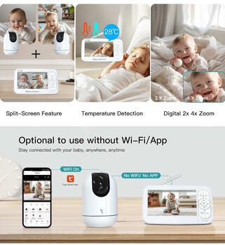 Riff BM6 Video mobilā aukle ar video ierakstīšanu / viedo VOX režīmu / divvirzienu sarunu / Wi-Fi / 720P / 5 collu ekrānu (RF-BM6)