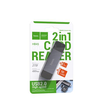 Hoco HB45 2в1 Устройство чтения карт памяти с разъемами USB-C / USB-A и USB2.0 (HB45)