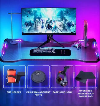DOWINX RGB Игровой стол для компьютера (160x54x75cm) + Пульт (LS-GD-LED63BK)