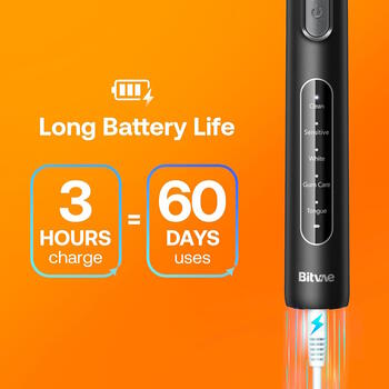 Bitvae R1 elektriskā zobu birste x8 birstes / ceļojumu maciņš / vads Black (BIT-R1-BK)