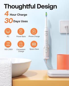Bitvae D2 elektriskā zobu birste x8 birstes / ceļojumu maciņš / turētājs / vads White (BIT-D2-WH)