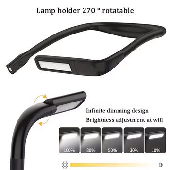 Riff GH-8 universāla uzlādējama LED lasīšanas lampa hobija galda lampa 3 apgaismojuma režīmi 2000mAh akumulators Melns (PS-M-GH-8-BL)