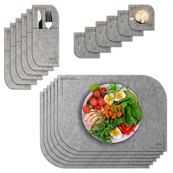 VILSTO filca materiāla galda paliktņu komplekts (18 gb.) Grey (PLACEMAT-SET-18pcs-LGREY)