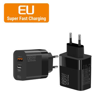 Riff 66W īpaši ātrs lādētājs ar 1x USB portu / x2 USB-C un USB-L Black (RF-66W)