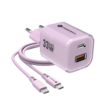 Forcell VT-41 F-Energy GaN III Зарядное устройство USB-C + USB-A QC4.0 PD 33 Вт + кабель USB-C - USB-C Purple (VT-41/PU)
