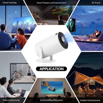 Riff HY300 Pro+ pārnēsājamais viedais projektors BT 5.4 1080p Android 11 OS Wi-Fi 6 ar automātisko trapeces korekciju (RF-HY300)