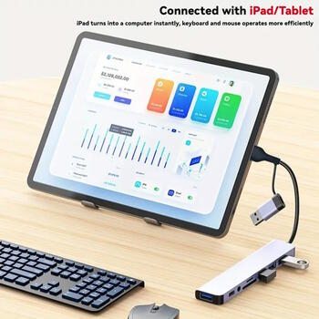 Riff VSZAPOWER 8-in-1 universāls alumīnija 8 portu USB C tipa centrmezgls - komplektā ietilpst USB 3.0, 3 USB 2.0 porti, Micro SD/TF karšu lasītājs, audio/mikrofona ligzda Sudrabs (PS-M-VSZAPOWER-8-1)