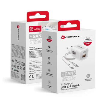 Forcell VT-41 F-Energy GaN III lādētājs USB-C+USB-A QC4.0 PD 33W+kabelis USB-C - USB-C White (VT-41/WH)