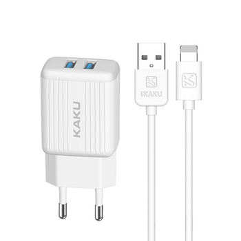 iKaku KSC-373 Set 2in1 Gudrais Divu USB Ligzdu 2.4A Tīkla Lādētājs + Lightning vads 1m White (KSC-373-LI-WH)