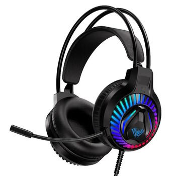 Aula S605 Звукопоглощающие Игровые Наушники 50m драйверы 2m Кабель 2x 3.5mm аудио/мик + USB RGB Led Черные (S605)