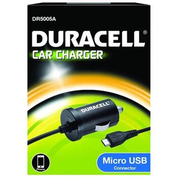 Duracell Universāls 1A Micro USB Auto 12V DC 5V Lādētajs ar 1m iebūvētu vadu (DR5005A)
