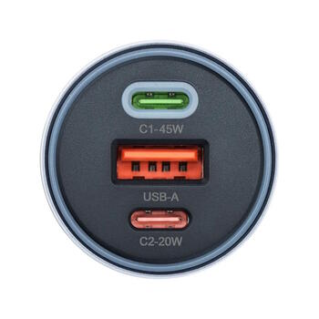Forcell F-Energy Alu automašīnas lādētājs 2 x USB-C + USB-A QC4.0 PD SFC2.0 4,5 A 65W (FO-ALU-65W)