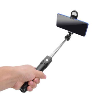 Riff K10-S Universāla bezvadu selfi - nūja (pagar. līdz 70 cm) ar statīvu / spoguli / LED apgaismojumu / slēdža pogu Melna (RF-K10-S-BL)