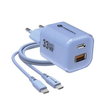 Forcell VT-41 F-Energy GaN III lādētājs USB-C+USB-A QC4.0 PD 33W+kabelis USB-C - USB-C Blue (VT-41/BL)