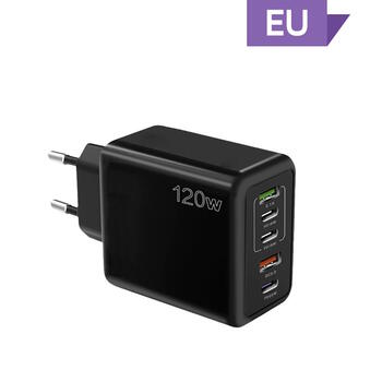 Riff 120W QC3.0 Супер быстрая зарядка с x2 USB портами / x3 USB-C портами Black (RF-120W)