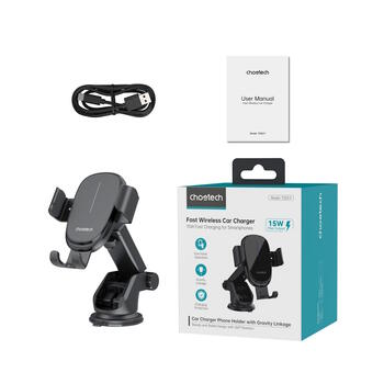 Choetech T203-F automašīnas turētājs ar bezvadu 15W lādētāju Black (T203-F)